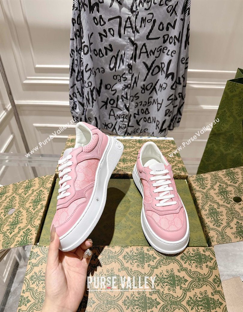 Gucci GG Canvas and Leather Platform Sneakers 4cm Light Blue 2025 676092 (MD-251219010)