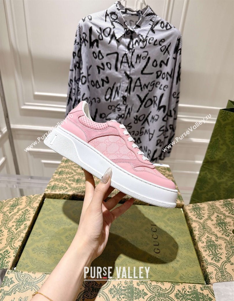 Gucci GG Canvas and Leather Platform Sneakers 4cm Light Blue 2025 676092 (MD-251219010)