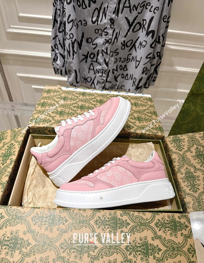 Gucci GG Canvas and Leather Platform Sneakers 4cm Light Blue 2025 676092 (MD-251219010)