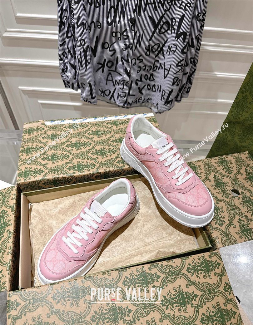 Gucci GG Canvas and Leather Platform Sneakers 4cm Light Blue 2025 676092 (MD-251219010)