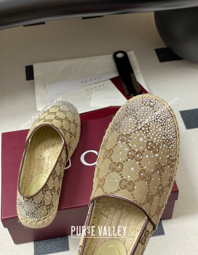Gucci GG Canvas and Strass Flat Espadrilles Beige 2025 GG121805 (MD-251219001)