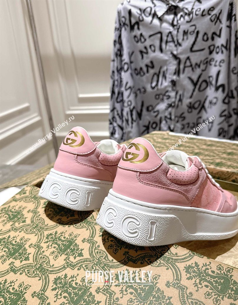 Gucci GG Canvas and Leather Platform Sneakers 4cm Light Blue 2025 676092 (MD-251219010)