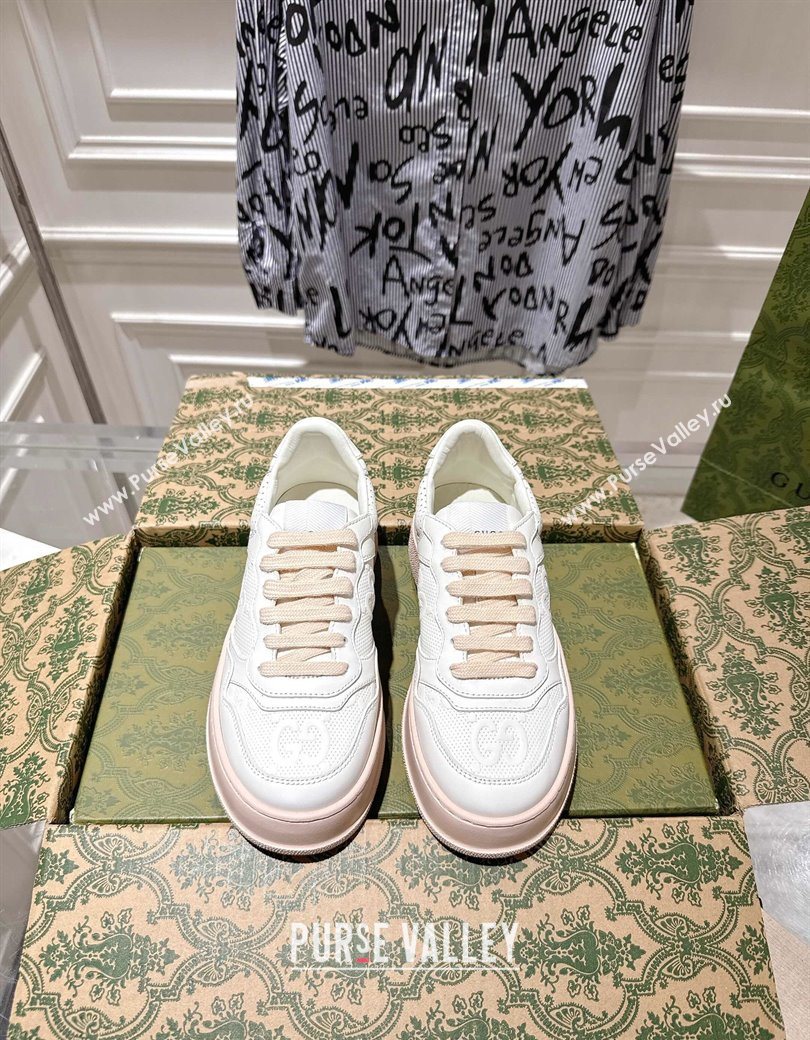 Gucci Calf Leather Platform Sneakers 4cm White/Nude 2025 676092 (MD-251219011)