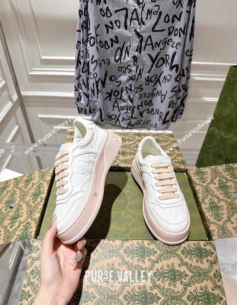Gucci Calf Leather Platform Sneakers 4cm White/Nude 2025 676092 (MD-251219011)