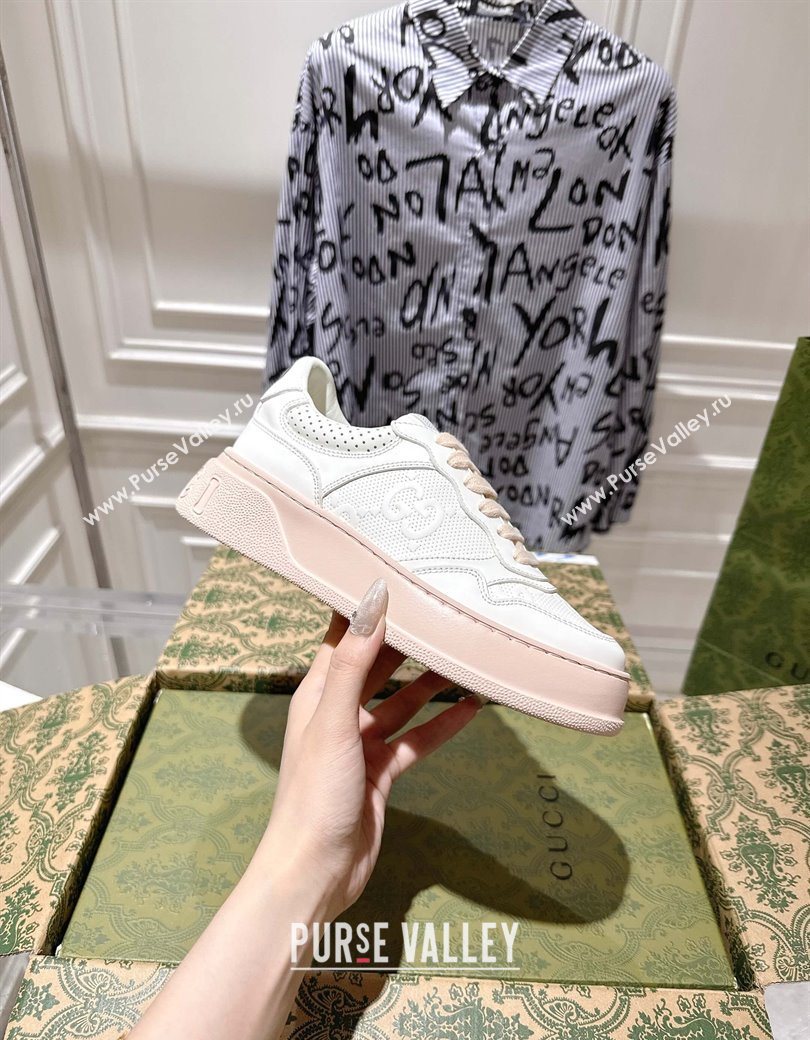 Gucci Calf Leather Platform Sneakers 4cm White/Nude 2025 676092 (MD-251219011)