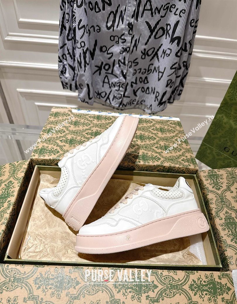 Gucci Calf Leather Platform Sneakers 4cm White/Nude 2025 676092 (MD-251219011)
