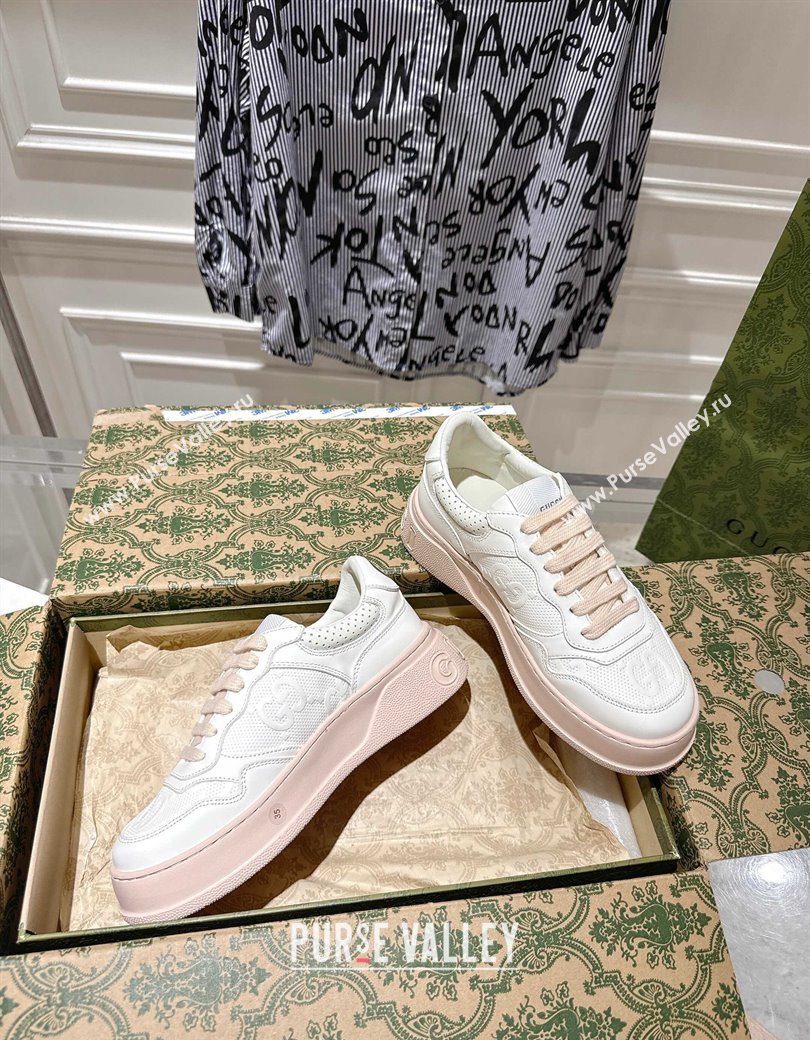 Gucci Calf Leather Platform Sneakers 4cm White/Nude 2025 676092 (MD-251219011)