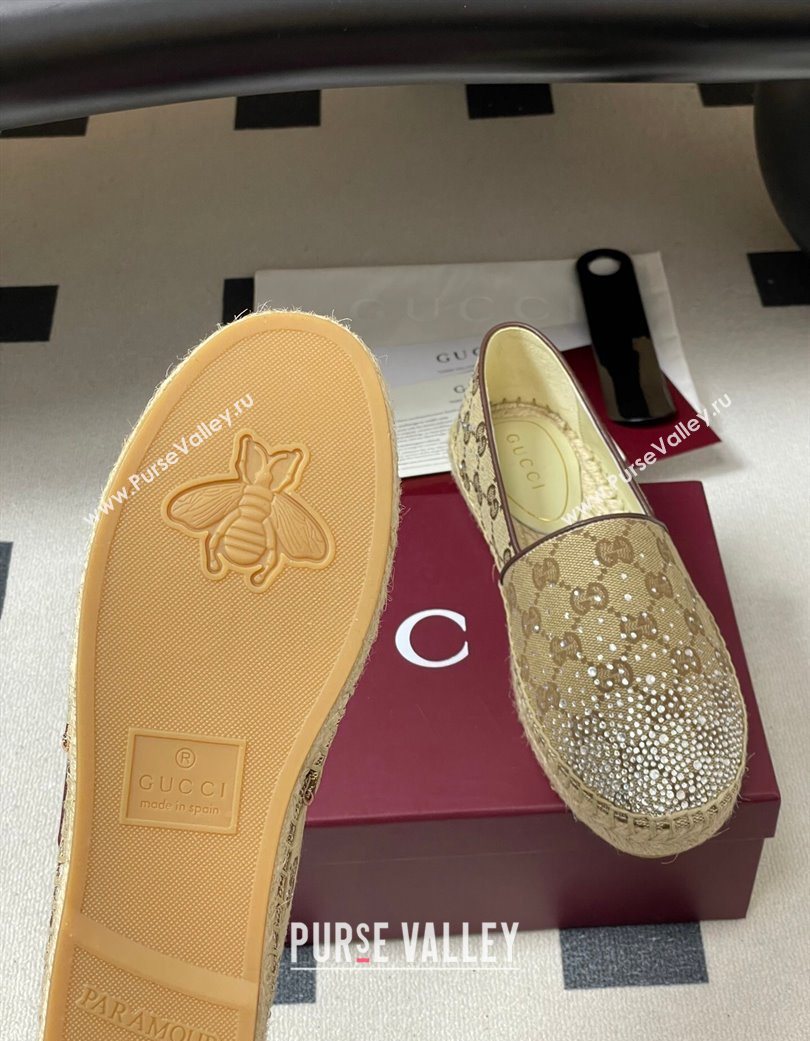 Gucci GG Canvas and Strass Flat Espadrilles Beige 2025 GG121805 (MD-251219001)