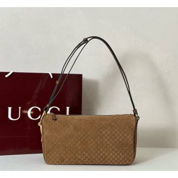 Gucci Half Horsebit medium shoulder bag in GG Suede Brown 2026 860787 (DLH-260128047)