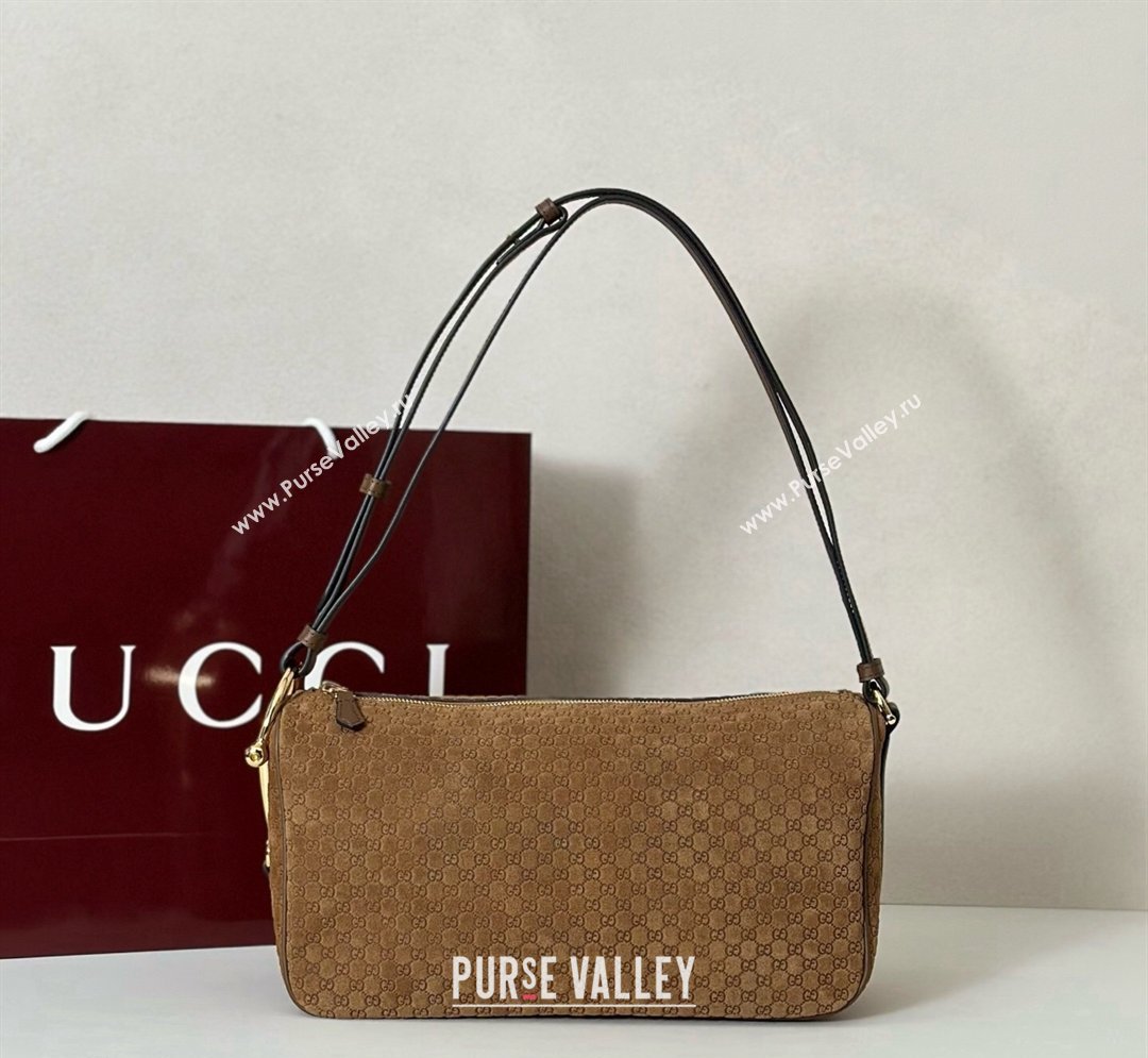 Gucci Half Horsebit medium shoulder bag in GG Suede Brown 2026 860787 (DLH-260128047)