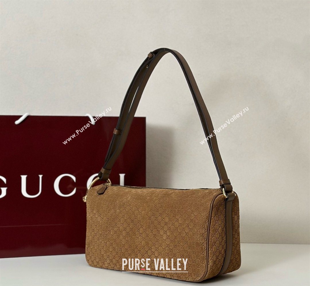 Gucci Half Horsebit medium shoulder bag in GG Suede Brown 2026 860787 (DLH-260128047)