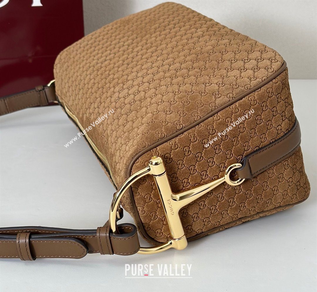Gucci Half Horsebit medium shoulder bag in GG Suede Brown 2026 860787 (DLH-260128047)