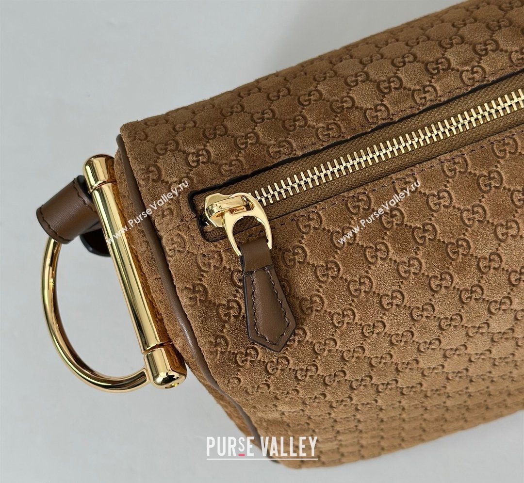 Gucci Half Horsebit medium shoulder bag in GG Suede Brown 2026 860787 (DLH-260128047)