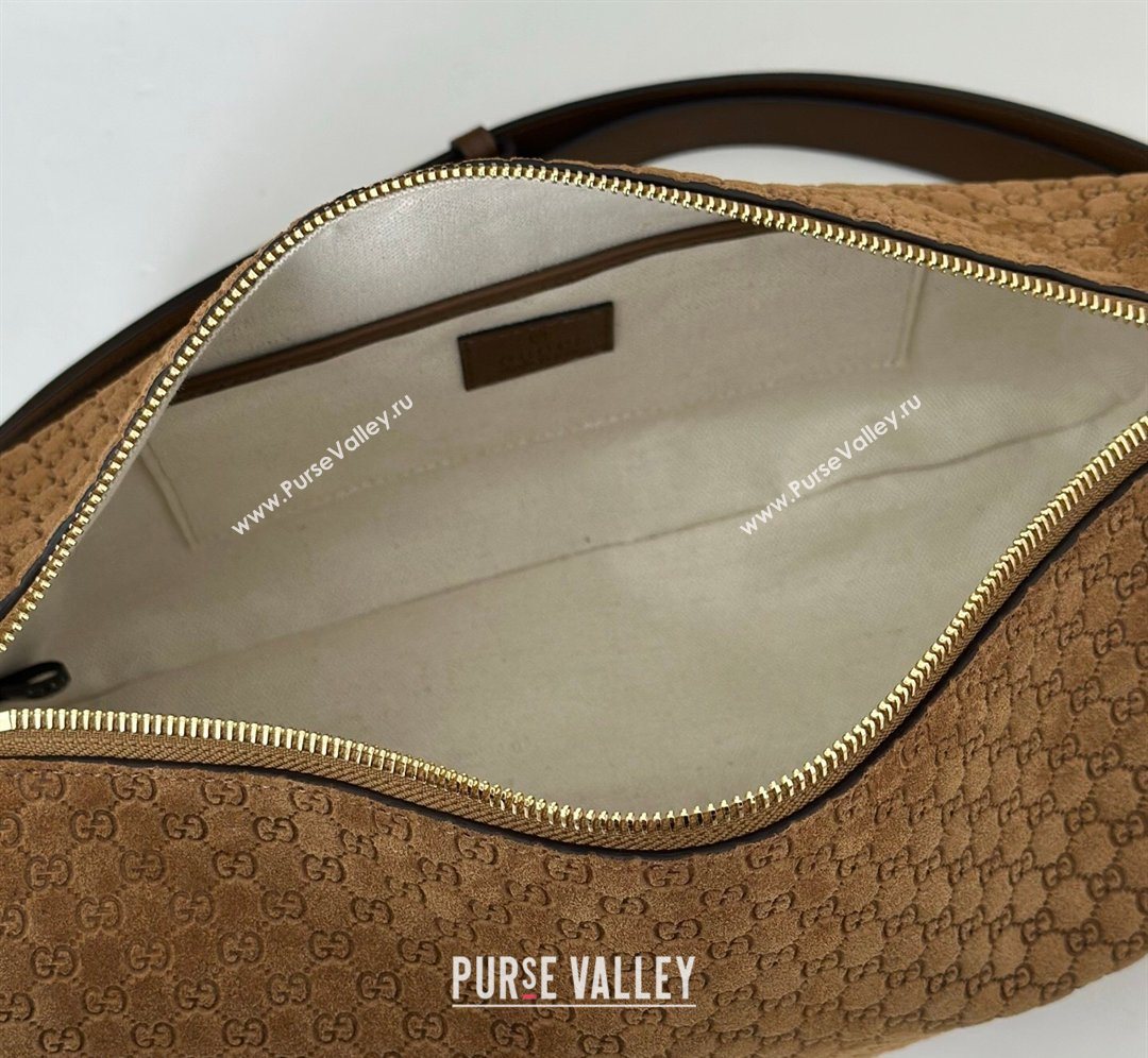 Gucci Half Horsebit medium shoulder bag in GG Suede Brown 2026 860787 (DLH-260128047)