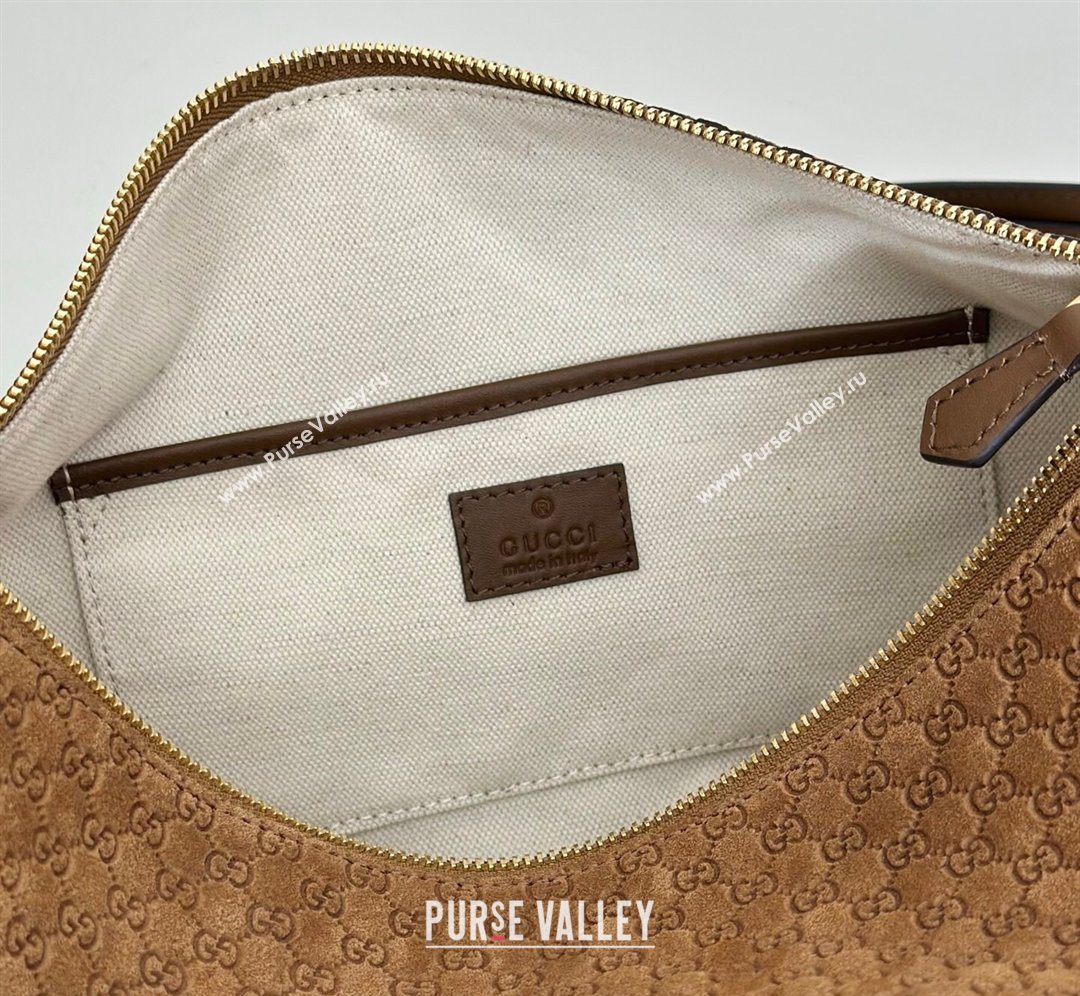 Gucci Half Horsebit medium shoulder bag in GG Suede Brown 2026 860787 (DLH-260128047)