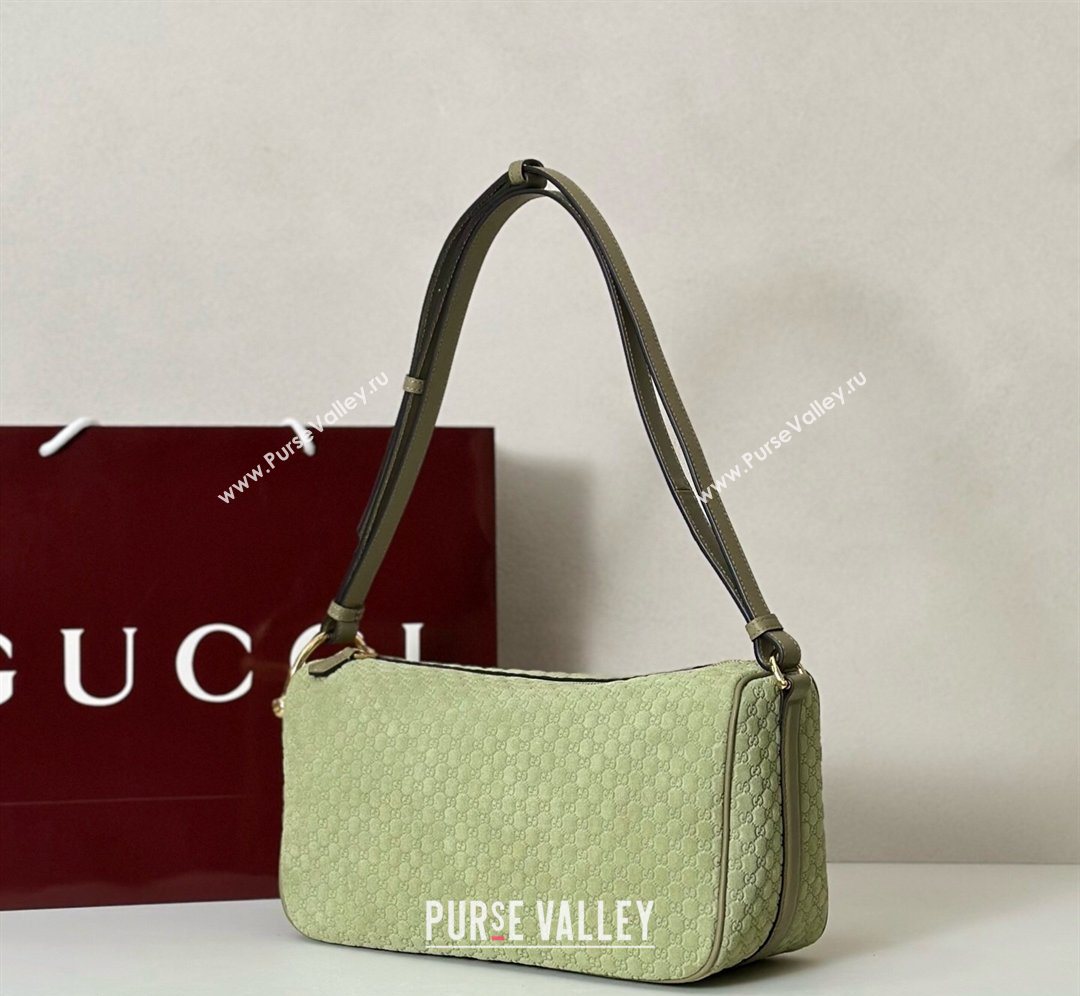 Gucci Half Horsebit medium shoulder bag in GG Suede Dusty Green 2026 860787 (DLH-260128049)