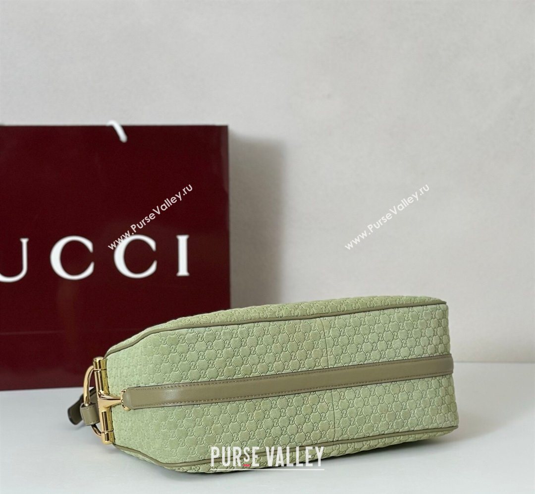 Gucci Half Horsebit medium shoulder bag in GG Suede Dusty Green 2026 860787 (DLH-260128049)