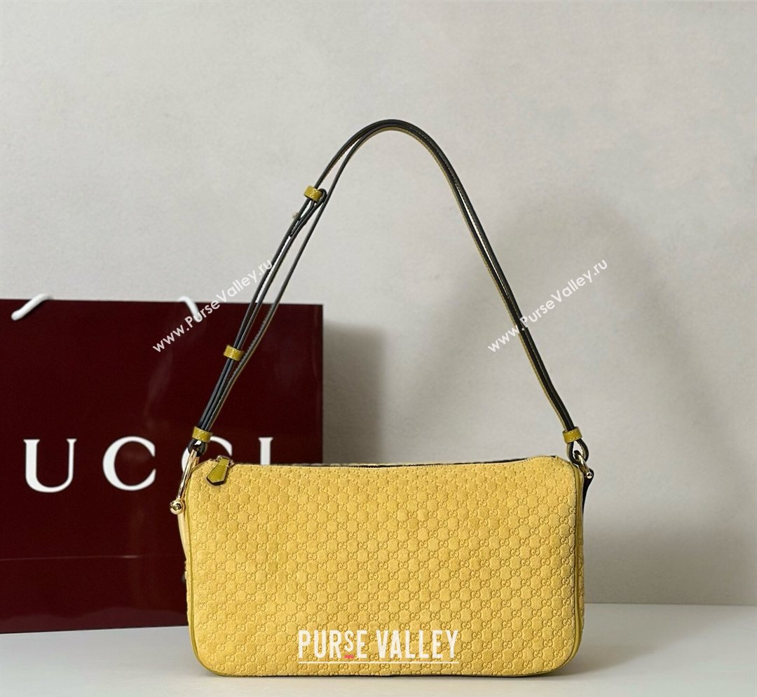 Gucci Half Horsebit medium shoulder bag in GG Suede Mustard Yellow 2026 860787 (DLH-260128050)