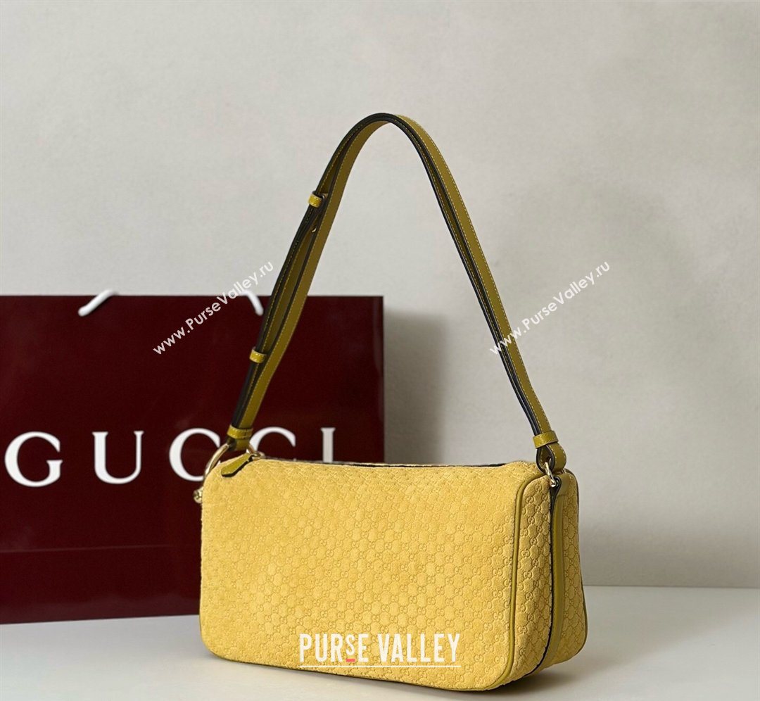 Gucci Half Horsebit medium shoulder bag in GG Suede Mustard Yellow 2026 860787 (DLH-260128050)