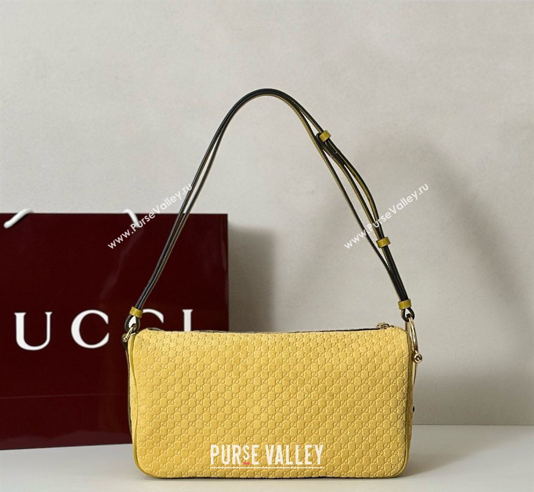 Gucci Half Horsebit medium shoulder bag in GG Suede Mustard Yellow 2026 860787 (DLH-260128050)