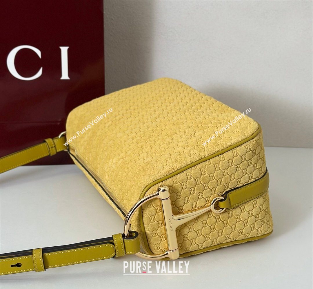 Gucci Half Horsebit medium shoulder bag in GG Suede Mustard Yellow 2026 860787 (DLH-260128050)