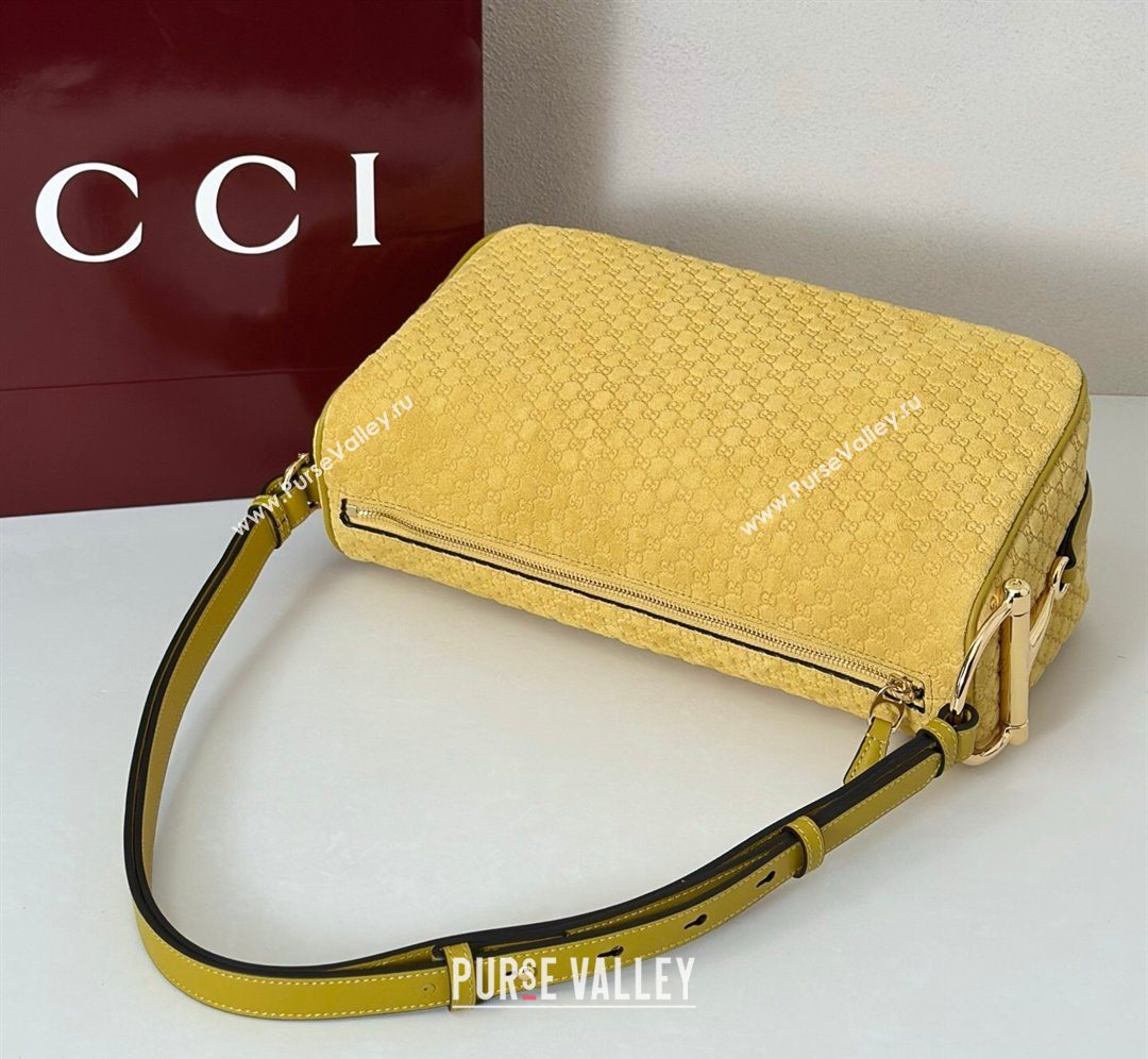 Gucci Half Horsebit medium shoulder bag in GG Suede Mustard Yellow 2026 860787 (DLH-260128050)