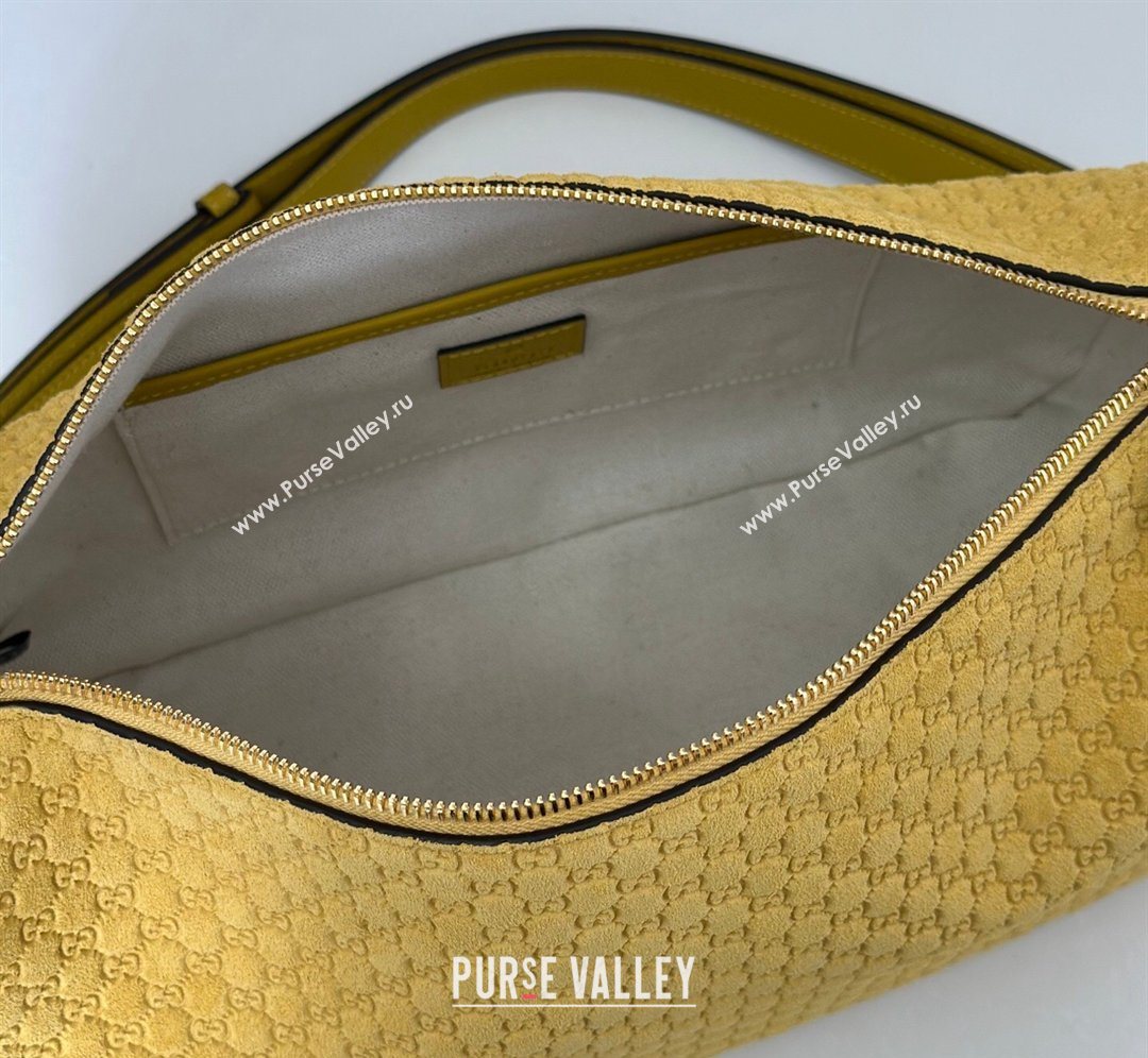Gucci Half Horsebit medium shoulder bag in GG Suede Mustard Yellow 2026 860787 (DLH-260128050)