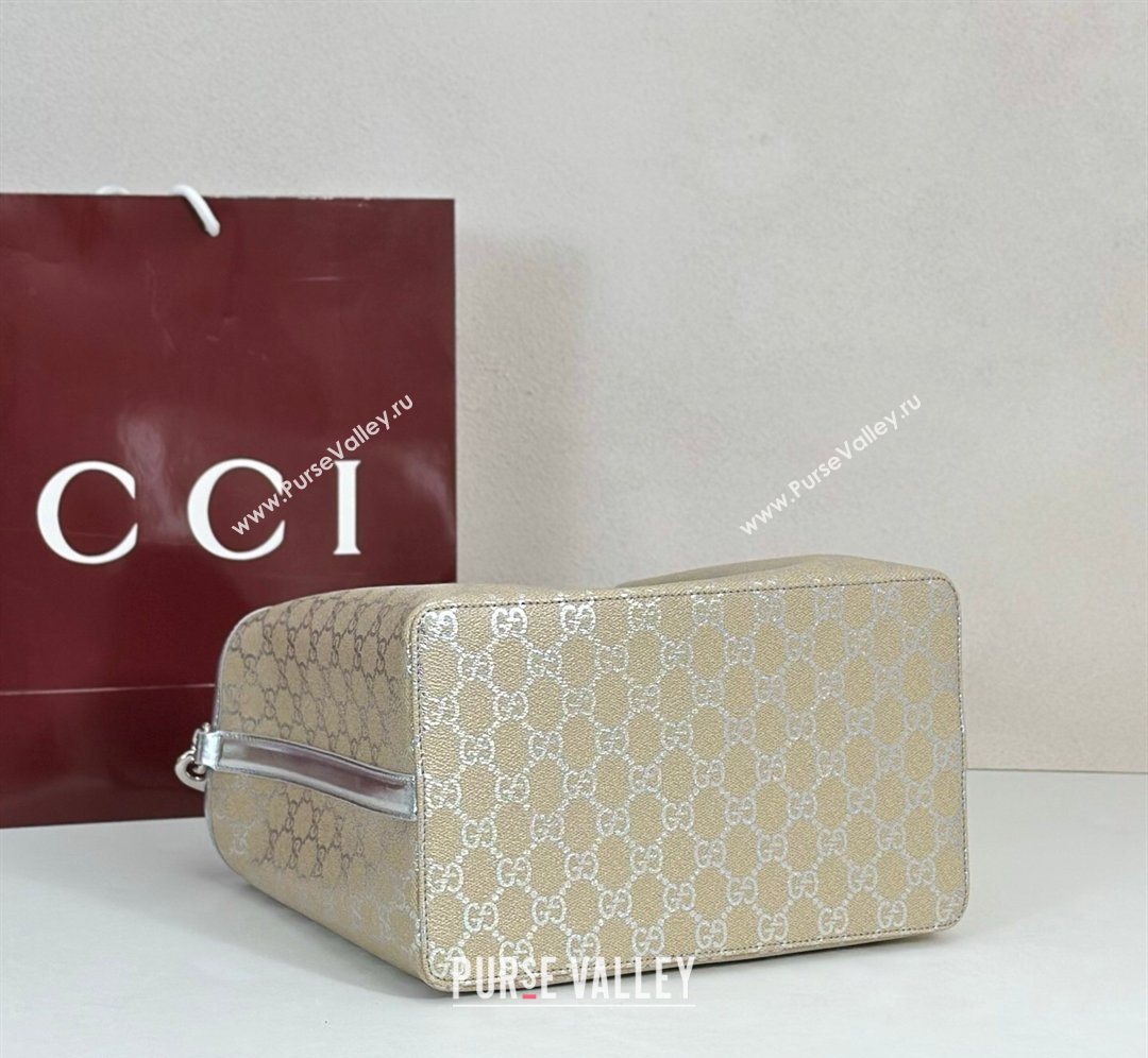 Gucci GG Canvas Emblem Medium Bucket Bag Silver 2026 815103 (DLH-260127081)