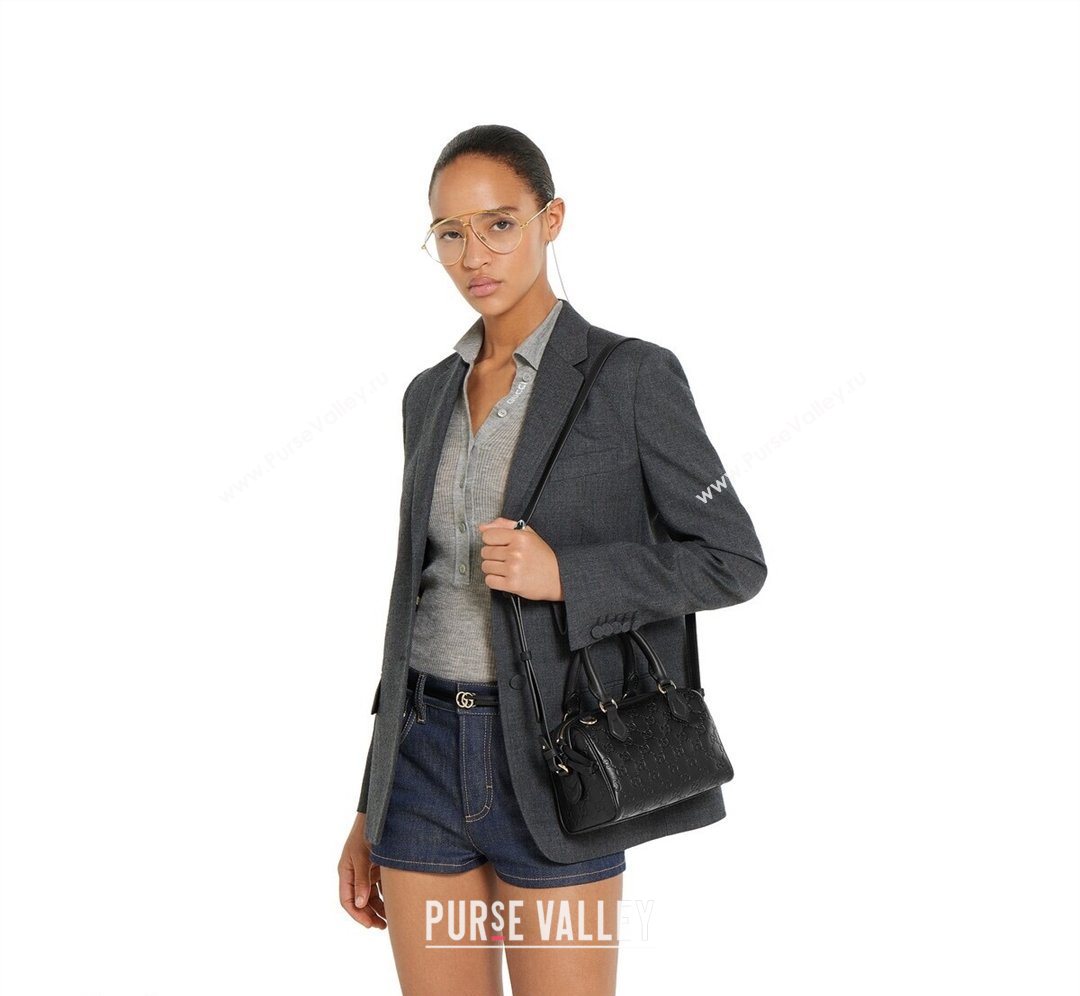 Gucci GG Emblem Leather Small Boston Bag Black 2026 848889 (DLH-260128003)