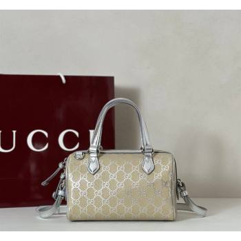Gucci GG Emblem Canvas Small Boston Bag Silver 2026 848889 (DLH-260128001)