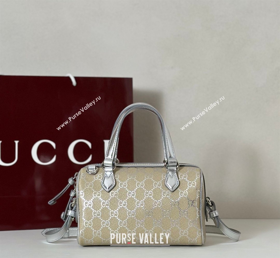 Gucci GG Emblem Canvas Small Boston Bag Silver 2026 848889 (DLH-260128001)