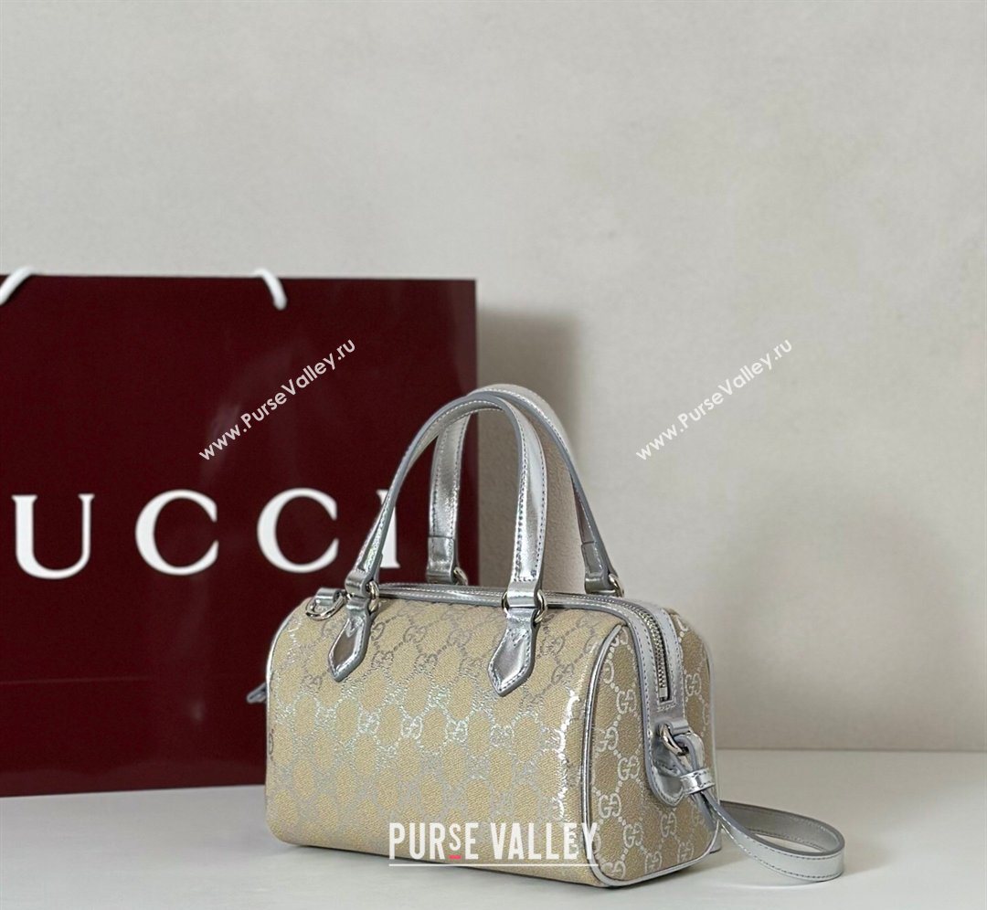 Gucci GG Emblem Canvas Small Boston Bag Silver 2026 848889 (DLH-260128001)