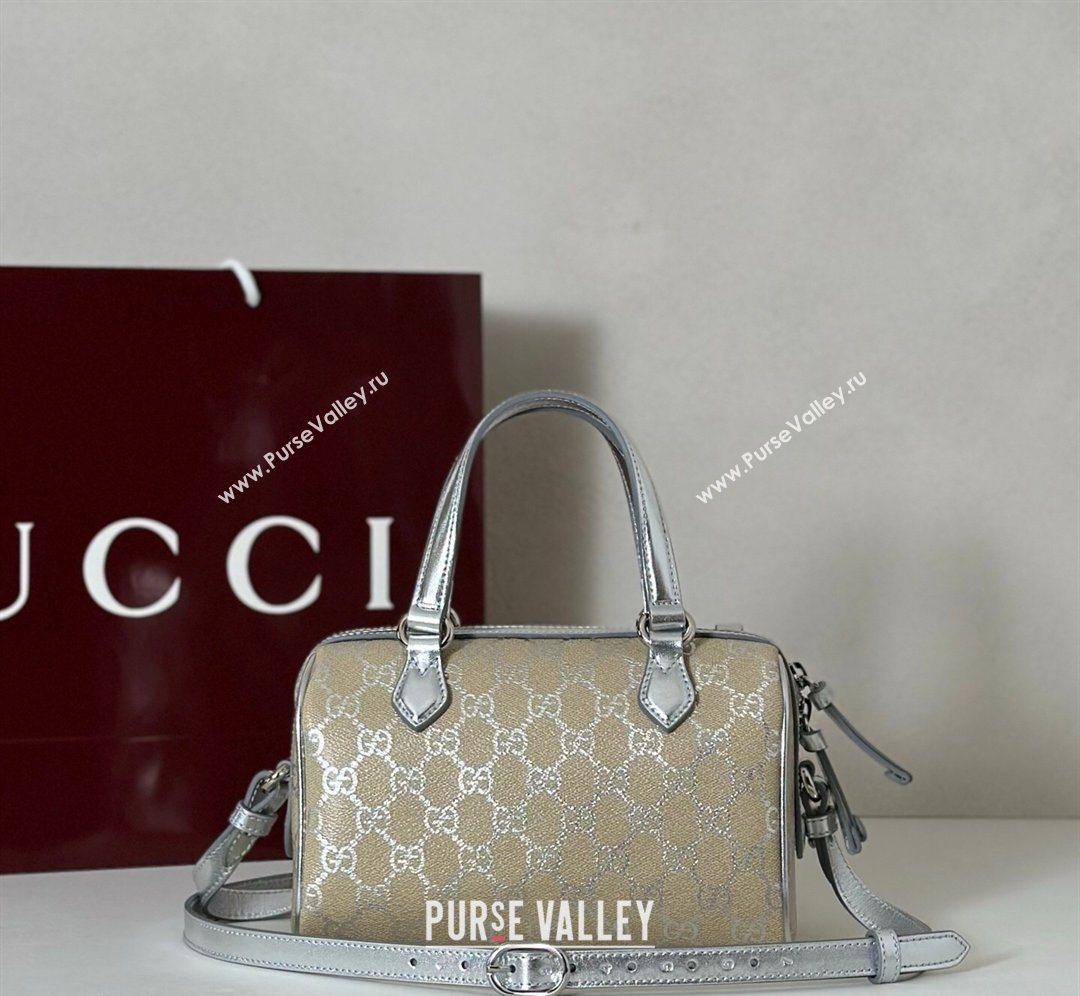 Gucci GG Emblem Canvas Small Boston Bag Silver 2026 848889 (DLH-260128001)