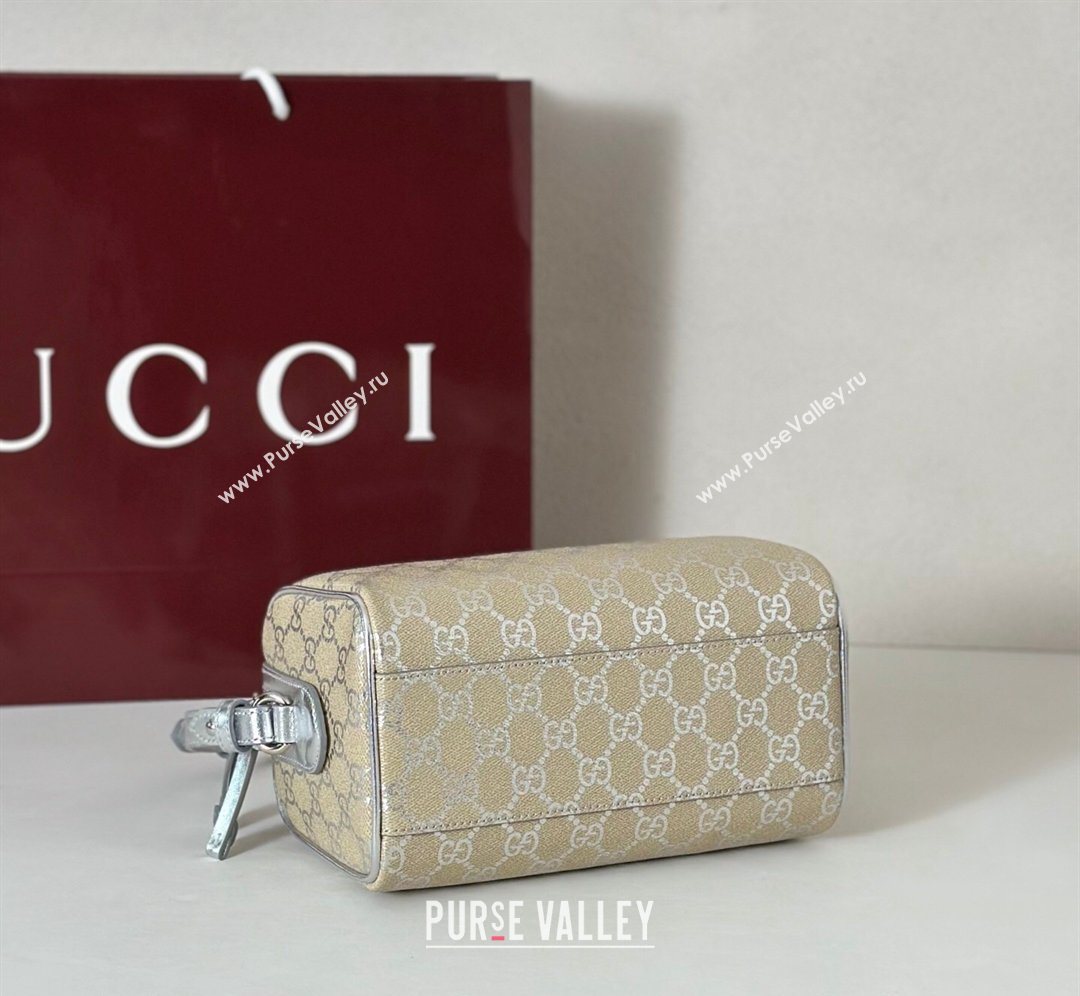 Gucci GG Emblem Canvas Small Boston Bag Silver 2026 848889 (DLH-260128001)