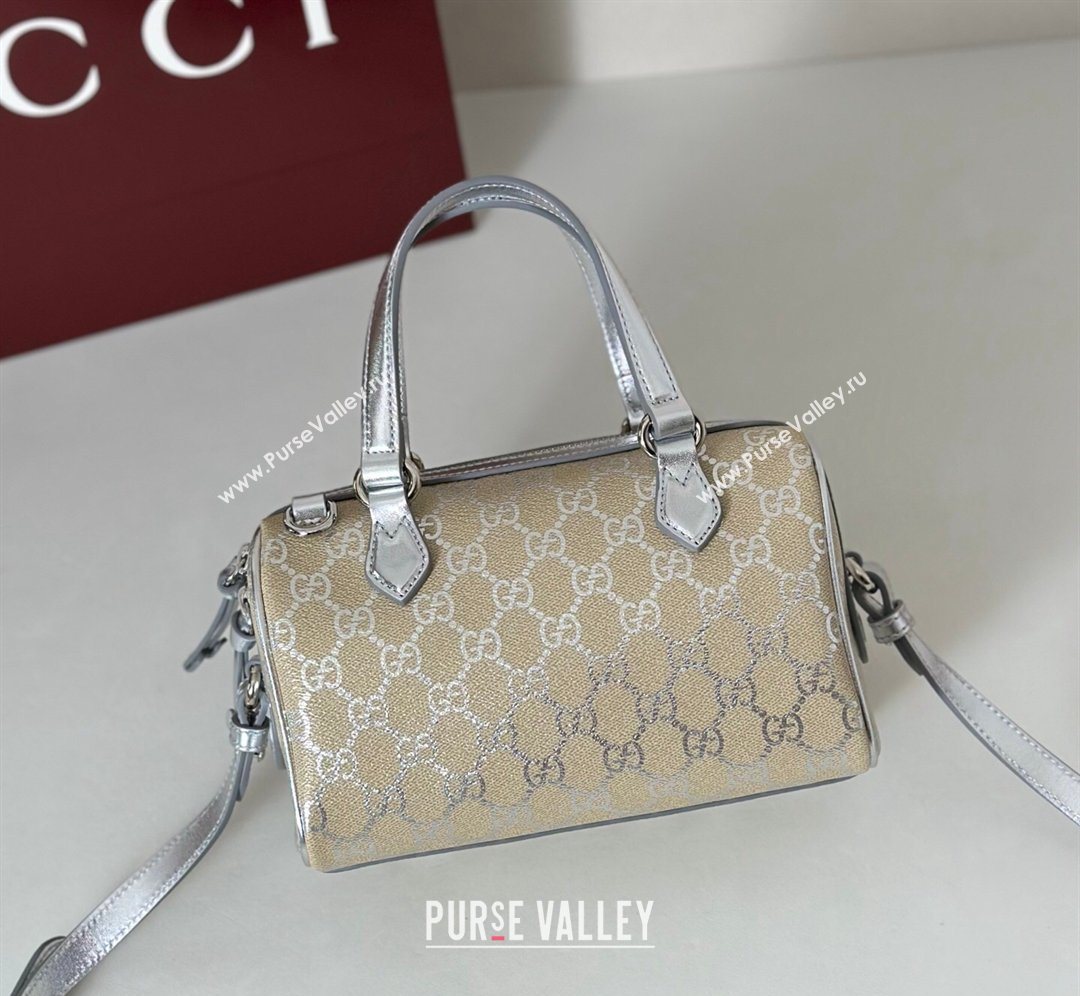 Gucci GG Emblem Canvas Small Boston Bag Silver 2026 848889 (DLH-260128001)