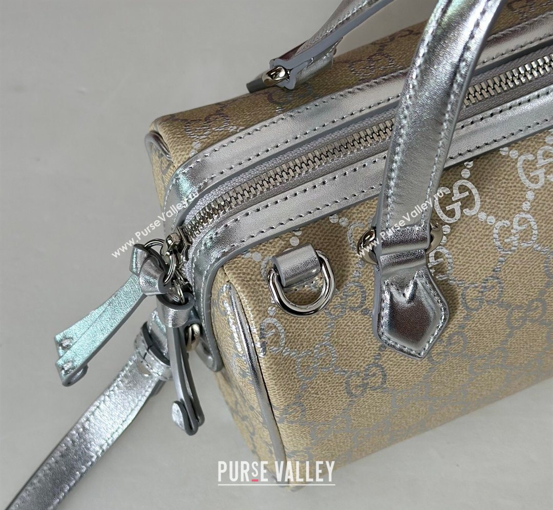 Gucci GG Emblem Canvas Small Boston Bag Silver 2026 848889 (DLH-260128001)