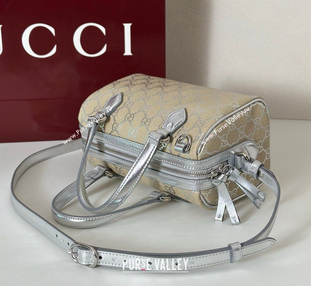 Gucci GG Emblem Canvas Small Boston Bag Silver 2026 848889 (DLH-260128001)