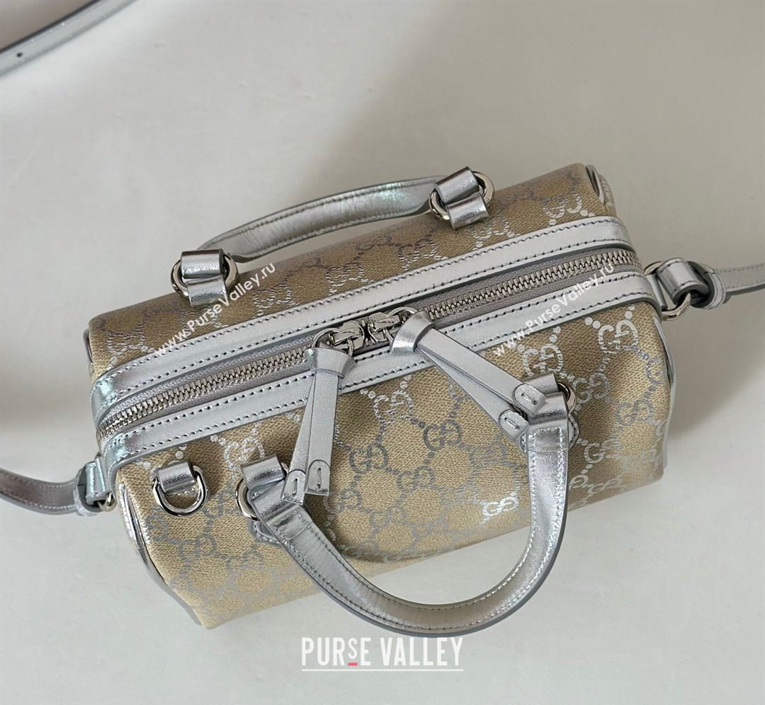 Gucci GG Emblem Canvas Small Boston Bag Silver 2026 848889 (DLH-260128001)