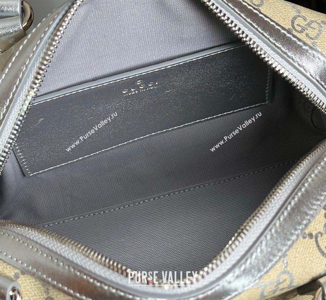 Gucci GG Emblem Canvas Small Boston Bag Silver 2026 848889 (DLH-260128001)