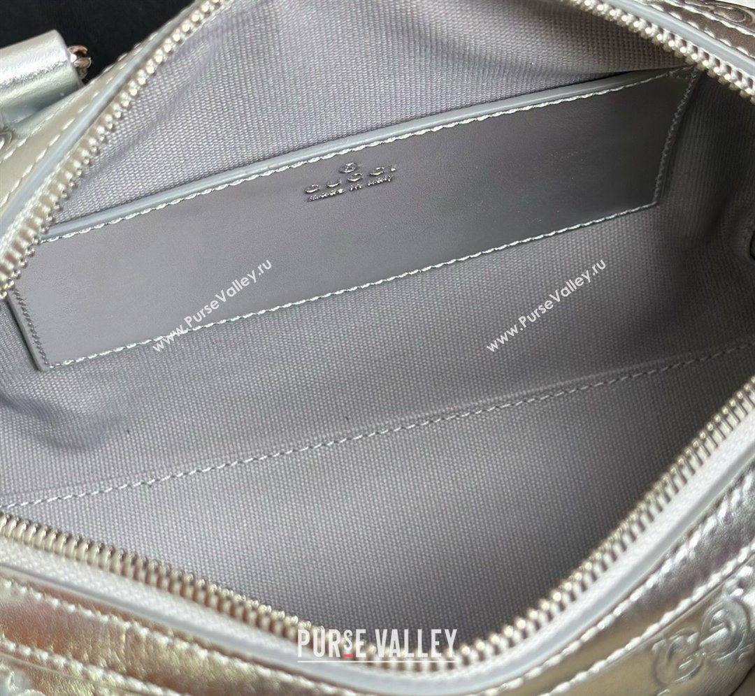 Gucci GG Emblem Leather Small Boston Bag Silver 2026 848889 (DLH-260128002)