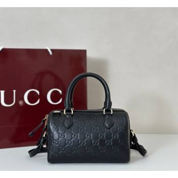 Gucci GG Emblem Leather Small Boston Bag Black 2026 848889 (DLH-260128003)