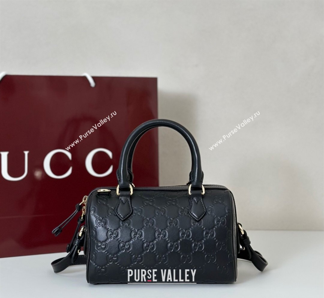 Gucci GG Emblem Leather Small Boston Bag Black 2026 848889 (DLH-260128003)