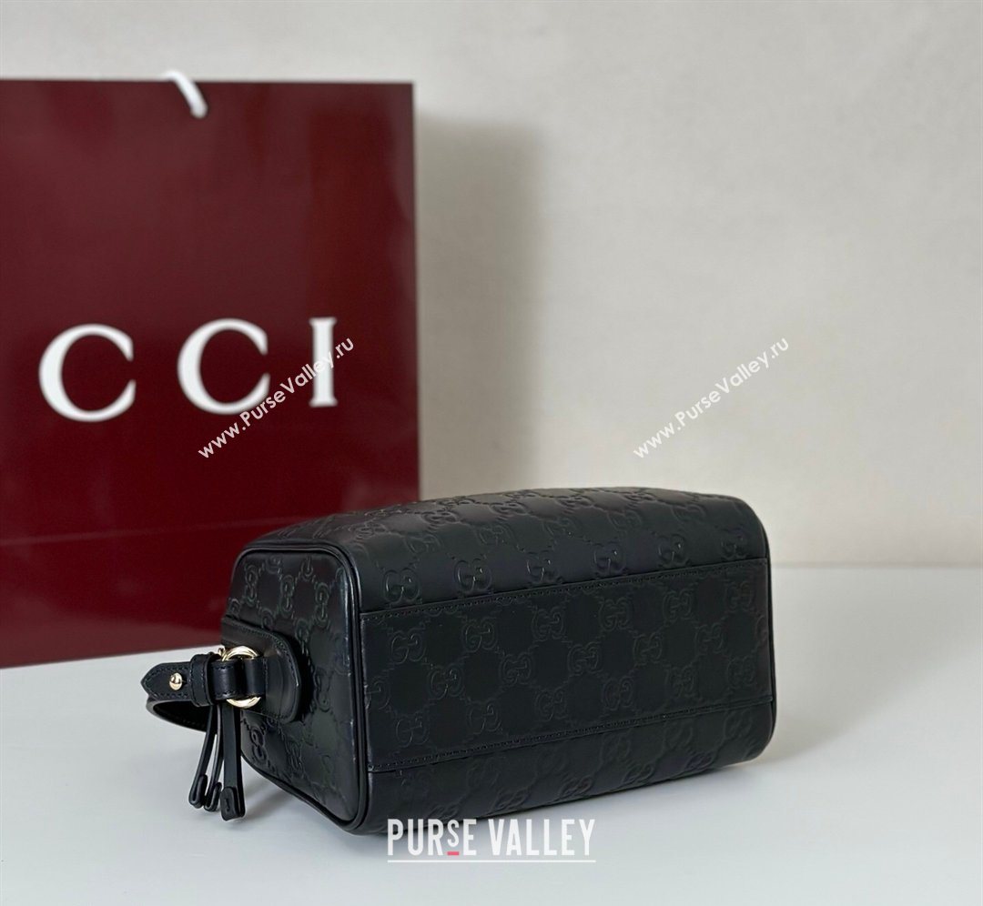 Gucci GG Emblem Leather Small Boston Bag Black 2026 848889 (DLH-260128003)