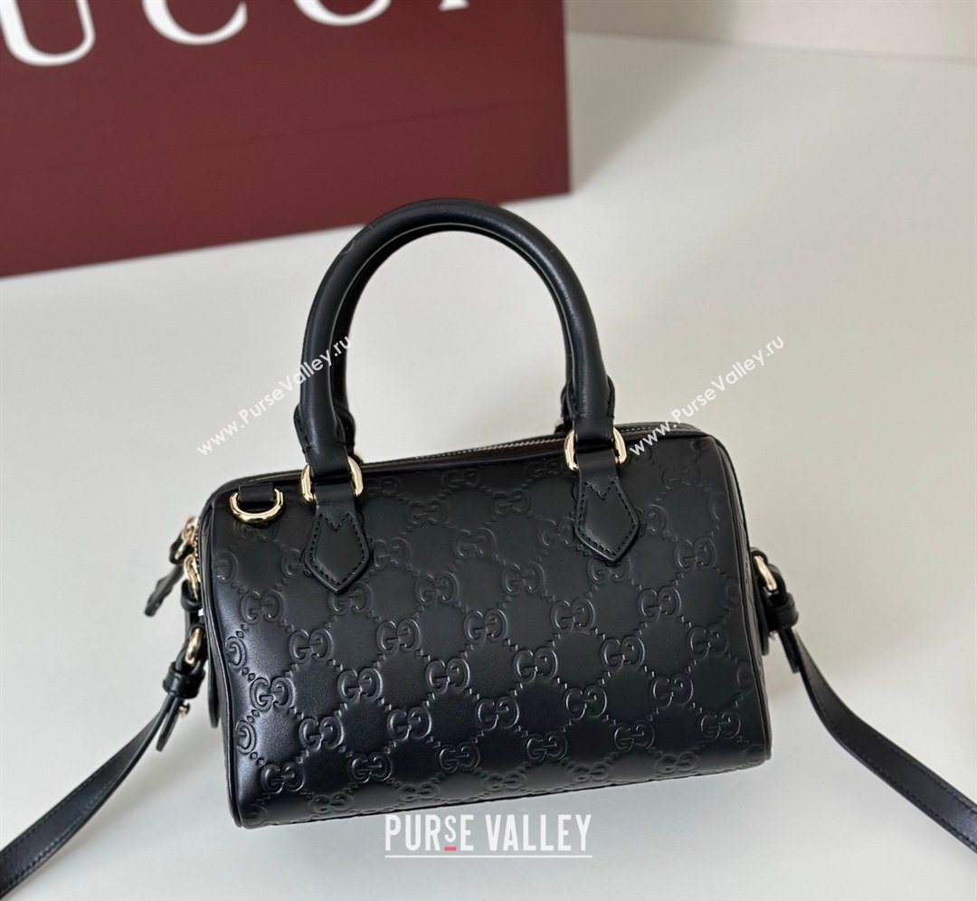 Gucci GG Emblem Leather Small Boston Bag Black 2026 848889 (DLH-260128003)