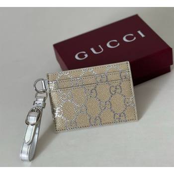 Gucci GG Canvas Emblem Card Case Wallet with Strap Silver 2026 819121 (DLH-260128004)