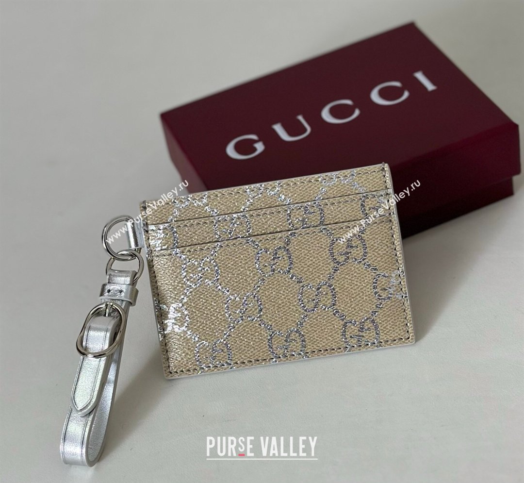 Gucci GG Canvas Emblem Card Case Wallet with Strap Silver 2026 819121 (DLH-260128004)