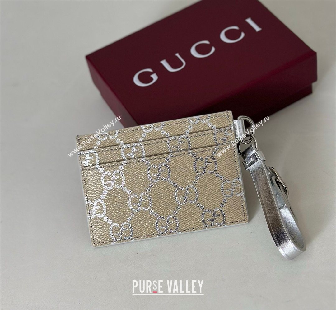 Gucci GG Canvas Emblem Card Case Wallet with Strap Silver 2026 819121 (DLH-260128004)