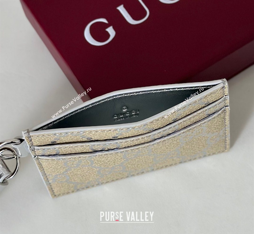 Gucci GG Canvas Emblem Card Case Wallet with Strap Silver 2026 819121 (DLH-260128004)