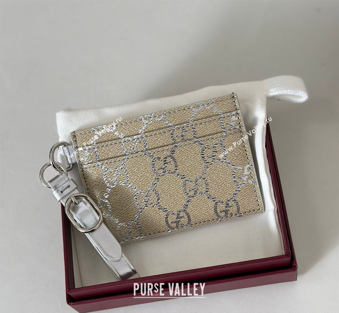 Gucci GG Canvas Emblem Card Case Wallet with Strap Silver 2026 819121 (DLH-260128004)