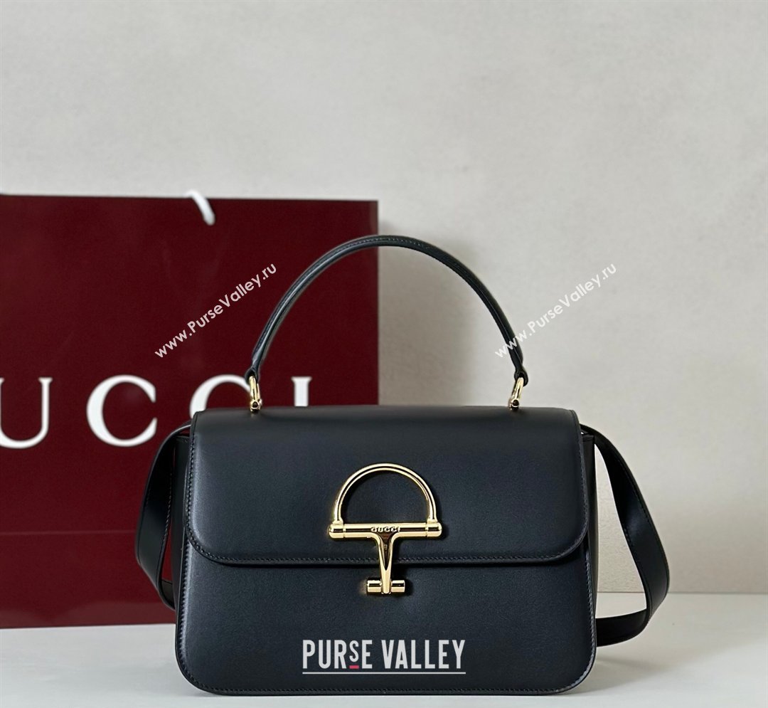 Gucci Siena Leather medium top handle bag with Half Horsebit Black 2026 855535 (DLH-260128008)